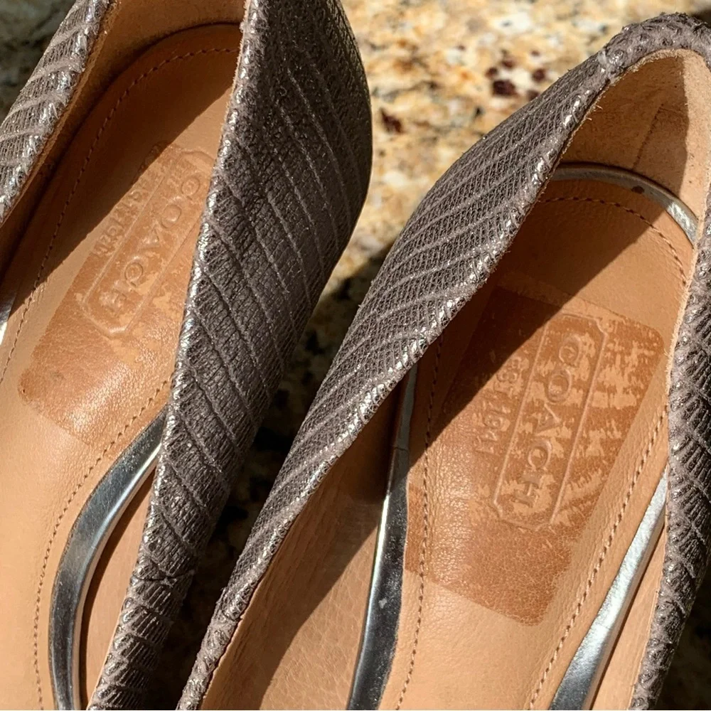 Coach Shimmery Silver Textured Pointed-Toe Pumps